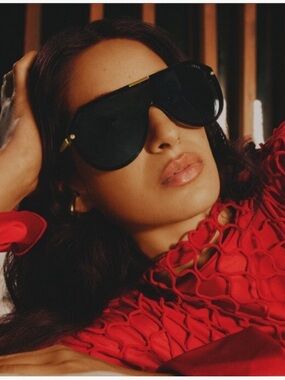 Quay Australia “ShowBiz” Sunglasses in Black with Gold Accents